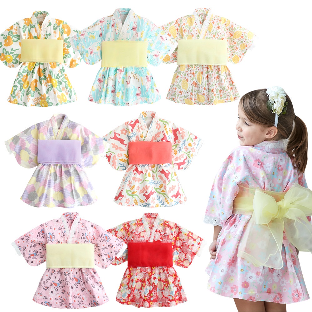 Đầm kimono In Họa Tiết Phong Cách Nhật Bản Cho Bé Gái 2-8 Tuổi