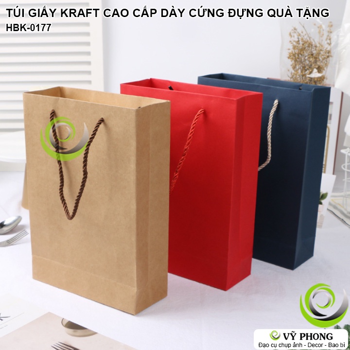 TÚI GIẤY KRAFT ĐỰNG QUÀ TẶNG CAO CẤP TẾT NĂM MỚI DÂY QUAI ĐỰNG HỘP BÁNH KẸO CAO CẤP TÂN XUÂN LỄ NOEL DÀY CỨNG HBK-0177