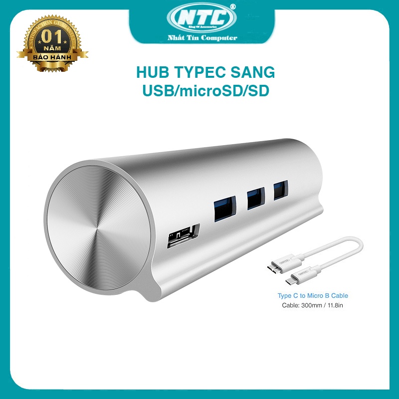Hub đa năng Unitek Y-3094 từ typeC ra USB 3.0/ thẻ nhớ microSD/ thẻ nhớ SD - hỗ trợ tốc độ lên đến 5Gbps (Trắng)