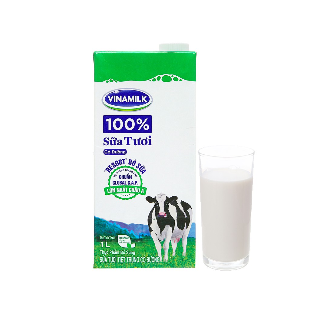 Sữa tươi tiệt trùng Vinamilk 100% Sữa Tươi có đường hộp 1 lít