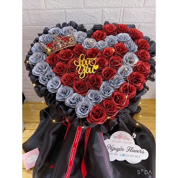 [Quà Valentine - Hot] Bó hoa hồng Nhũ vĩnh cửu 50 bông cực đẹp, siêu to nhận đặt mầu theo yêu cầu