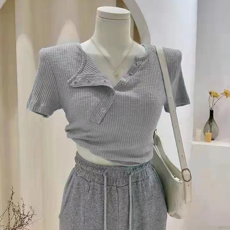 Áo thun croptop tay ngắn màu sắc đơn giản phong cách Hàn Quốc cho nữ