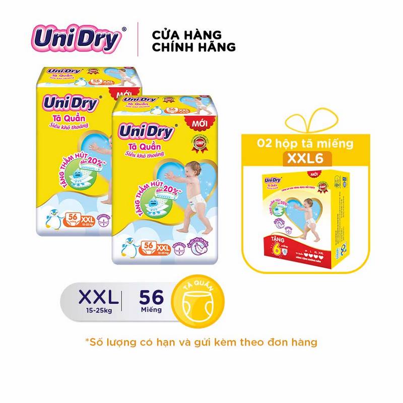 Combo 2 tã quần Unidry siêu khô thoáng gói Super Jumbo M74/L68/XL62/XXL56