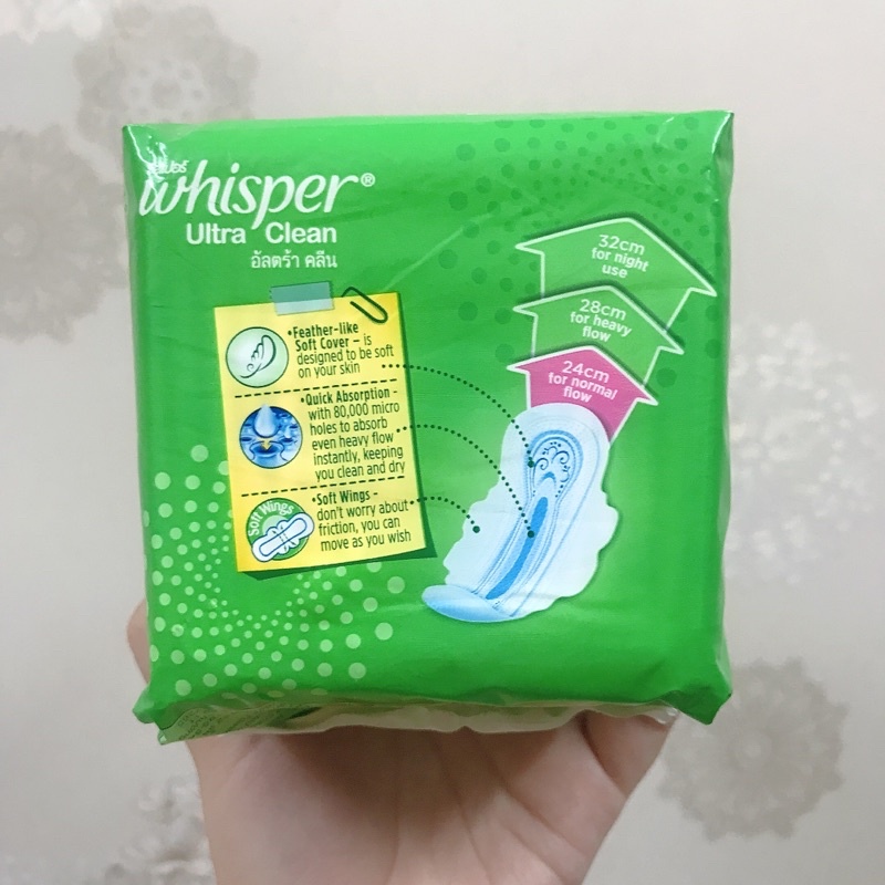 Băng Vệ Sinh Ngày Whisper Ultra Clean Có Cánh 24cm (18 Miếng)