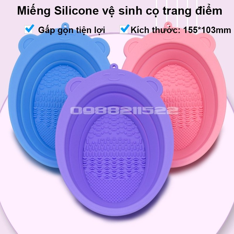 (LOẠI TO, MẪU MỚI) Miếng Silicone Vệ Sinh Cọ Trang Điểm, GẤP GỌN, CÓ MÓC TREO