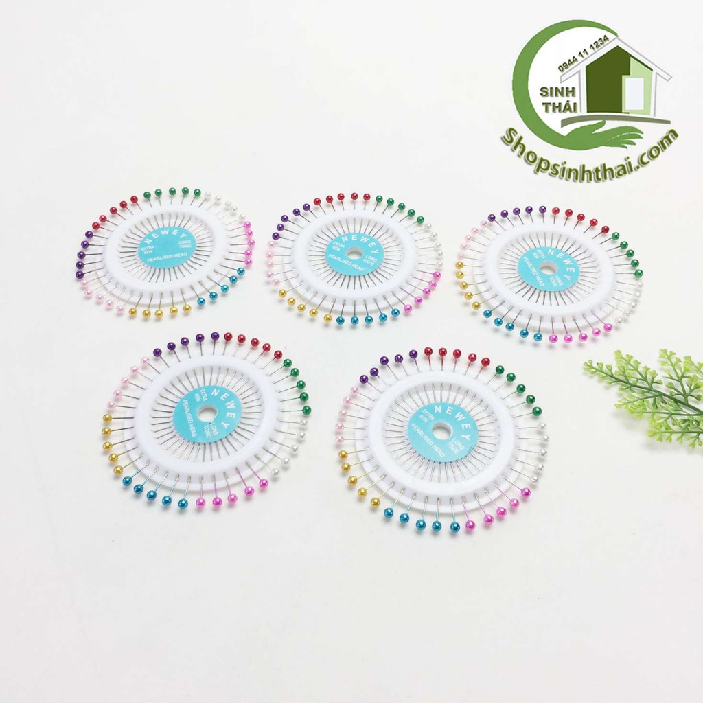 Vỉ kim ghim vải - vỉ 40 kim ghim cố định vải có đầu tròn nhiều màu