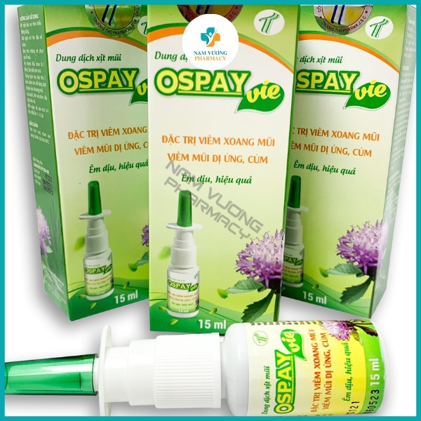 Ospay Vie - Nước xịt mũi kháng khuẩn, giúp thông mũi, ngạt mũi, khó thở - Hộp 15ml