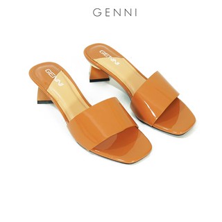 Guốc trơn da bóng gót trụ 3p ge401 - genni