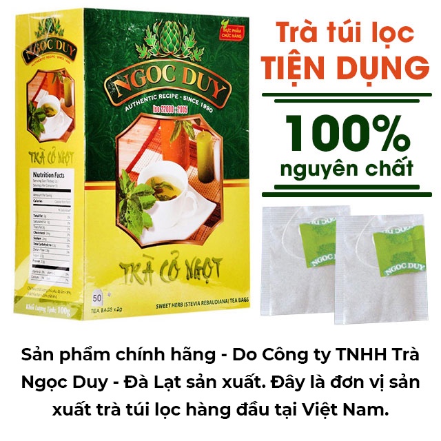 Trà cỏ ngọt túi lọc Ngọc Duy sấy khô hộp 100gr 50 túi lọc Tịnh Tâm cao cấp giúp lợi tiểu và hạ huyết áp