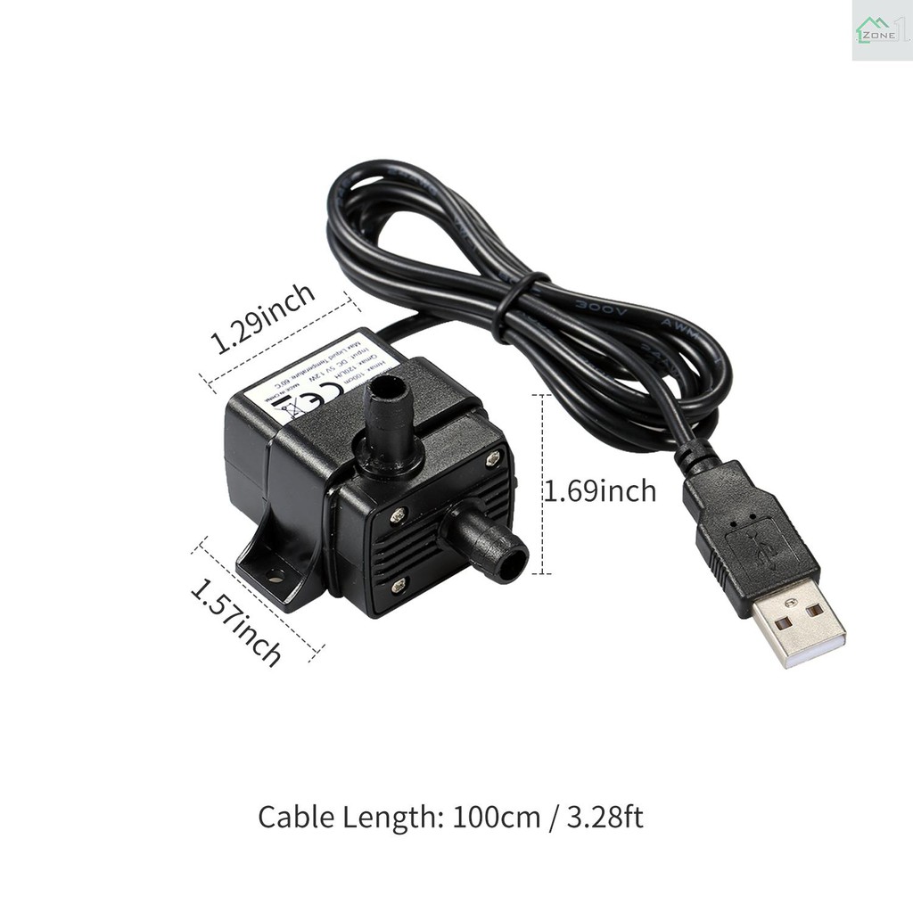 Máy bơm nước mini không chổi than USB siêu êm chìm không thấm nước 120L/H 1.2W Lift 3.28ft sử dụng cho hồ cá cảnh