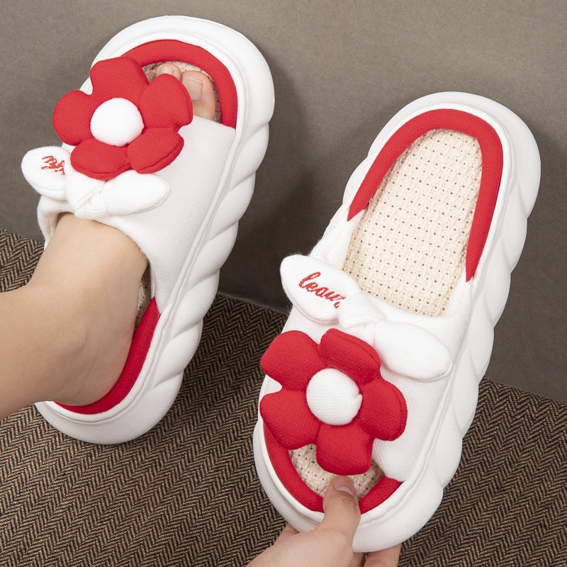 Dép Vải Lanh Mềm Thấm Hút Mồ Hôi In Hình Hoa Hướng Dương Dễ Thương Cho Nữ