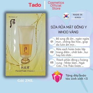 Sữa rửa mặt Whoo vàng , sữa rửa mặt đông y dịu nhẹ dưỡng ẩm Whoo Facial Foam Cleanser gói 2ml  - chứa nhân sâm