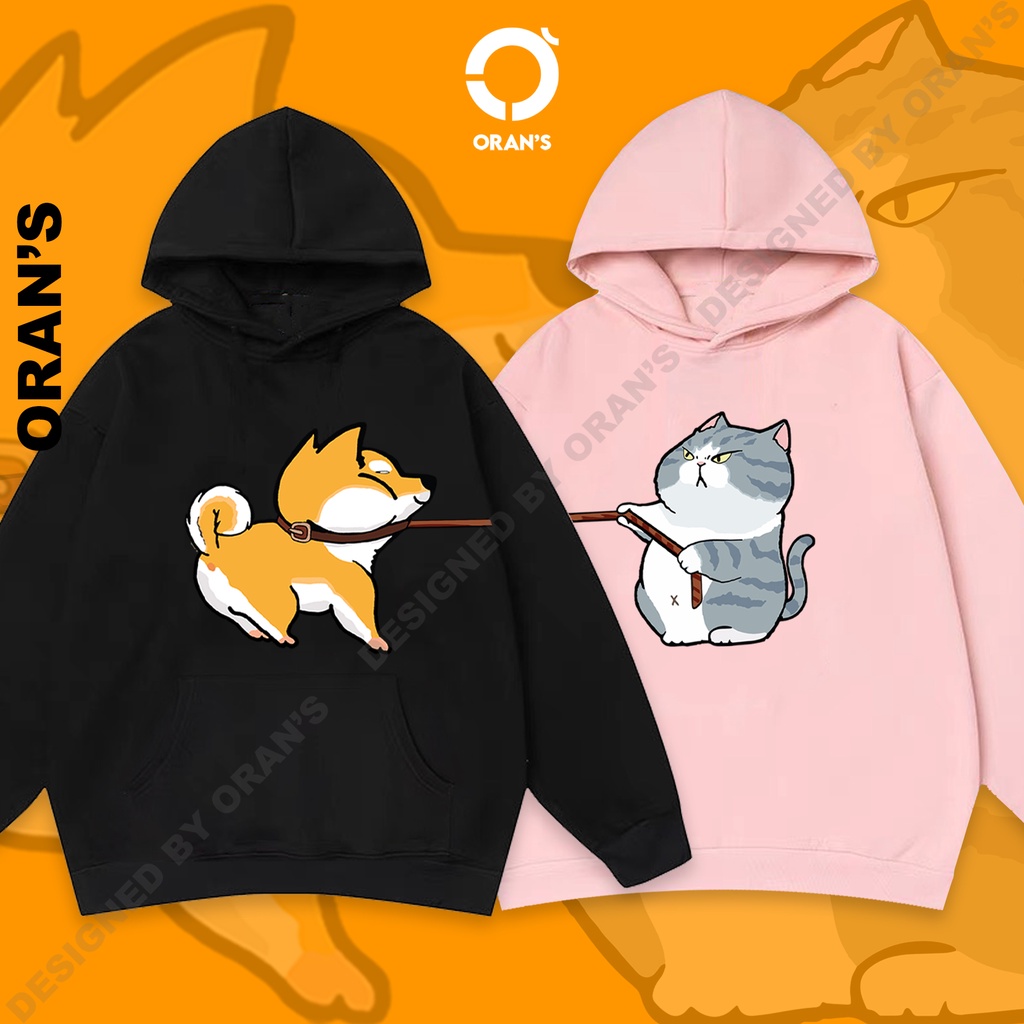 Áo Hoodie đôi in hình chó mèo kéo xích 4 màu chất nỉ cotton lót bông cao cấp form rộng unisex - ORAN'S HOODIE COUPLE 07 | WebRaoVat - webraovat.net.vn