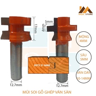 Bộ mũi phay gỗ ghép ván sàn 17mm cốt 12.7mm mộng 4mm sâu 5mm - mũi soi gỗ ghép ván - dụng cụ ngành mộc