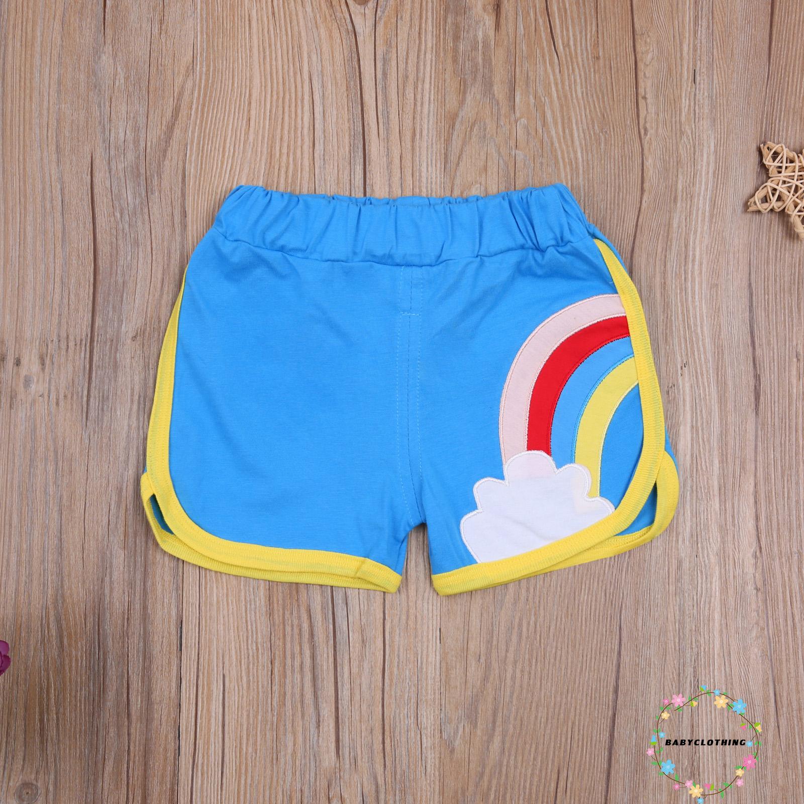 Quần Short Cotton Lưng Cao Màu Cầu Vồng Đáng Yêu Cho Bé