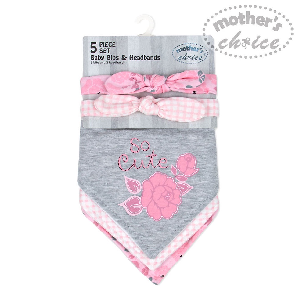 Yếm cho bé gái màu ghi họa tiết hoa hồng đáng yêu Mother's Choice - yếm tam giác chất liệu cotton TS3042A