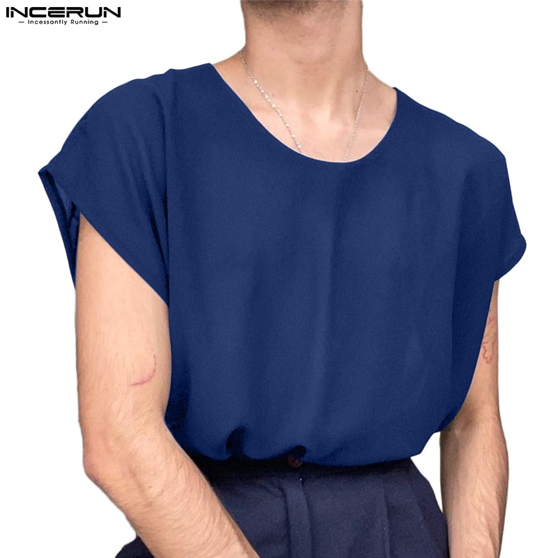 Áo ba lỗ INCERUN cổ tròn màu trơn tùy chọn thời trang mùa hè cho nam