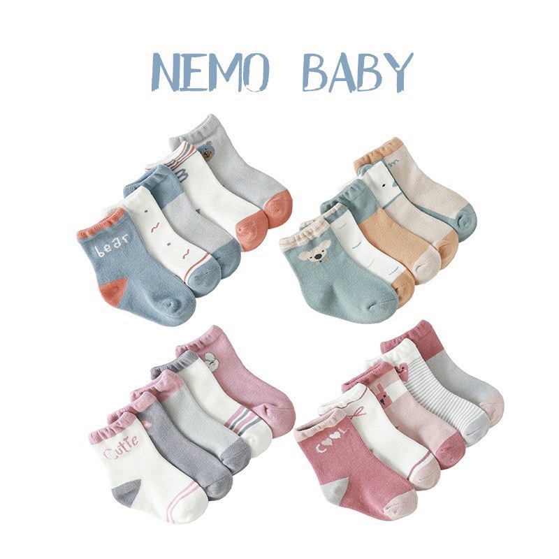 Set 5 đôi vớ/tất cổ cao dễ thương NEMO BABY mẫu 2021 cho bé từ 0-7 tuổi
