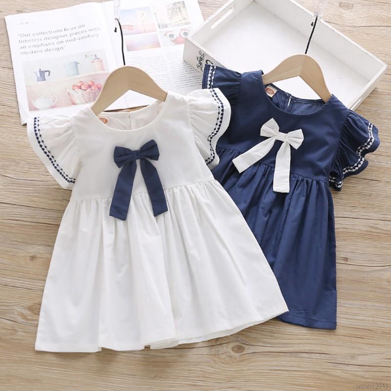 My Baby  Baby Girl Short Sleeve Bow-knot School Style Cute Dress