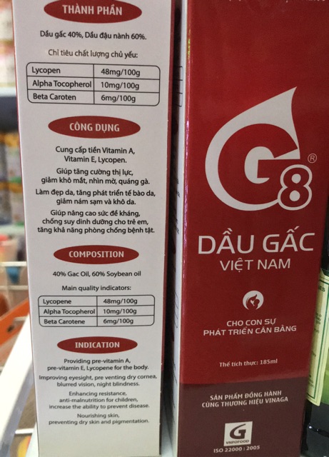 Dầu gấc Việt Nam G8 185ml