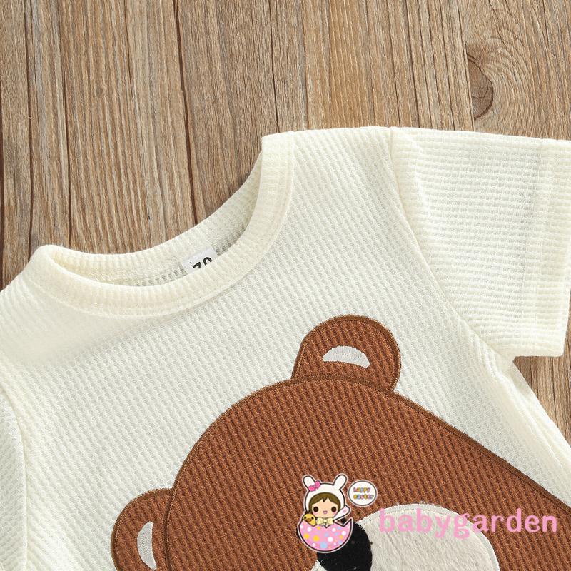 BABYGARDEN-0-24months Baby Boy Short Outfits, Short Sleeve Cartoon Bear Printed Crew Neck T-Shirt + Solid Color Elastic Waist Shorts Set