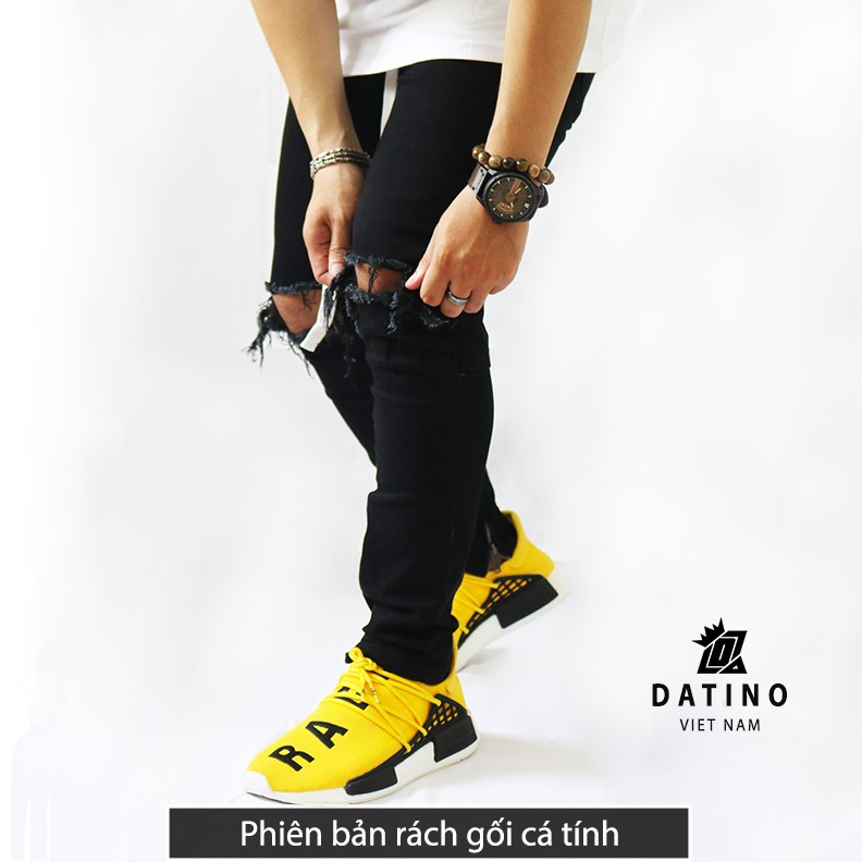 [Mã SKAMAP6 giảm 8% TỐI ĐA 50K đơn250K] Quần jean nam DATINO đen rách gối form Skinny co giãn ống khóa Zipper, bền màu | BigBuy360 - bigbuy360.vn