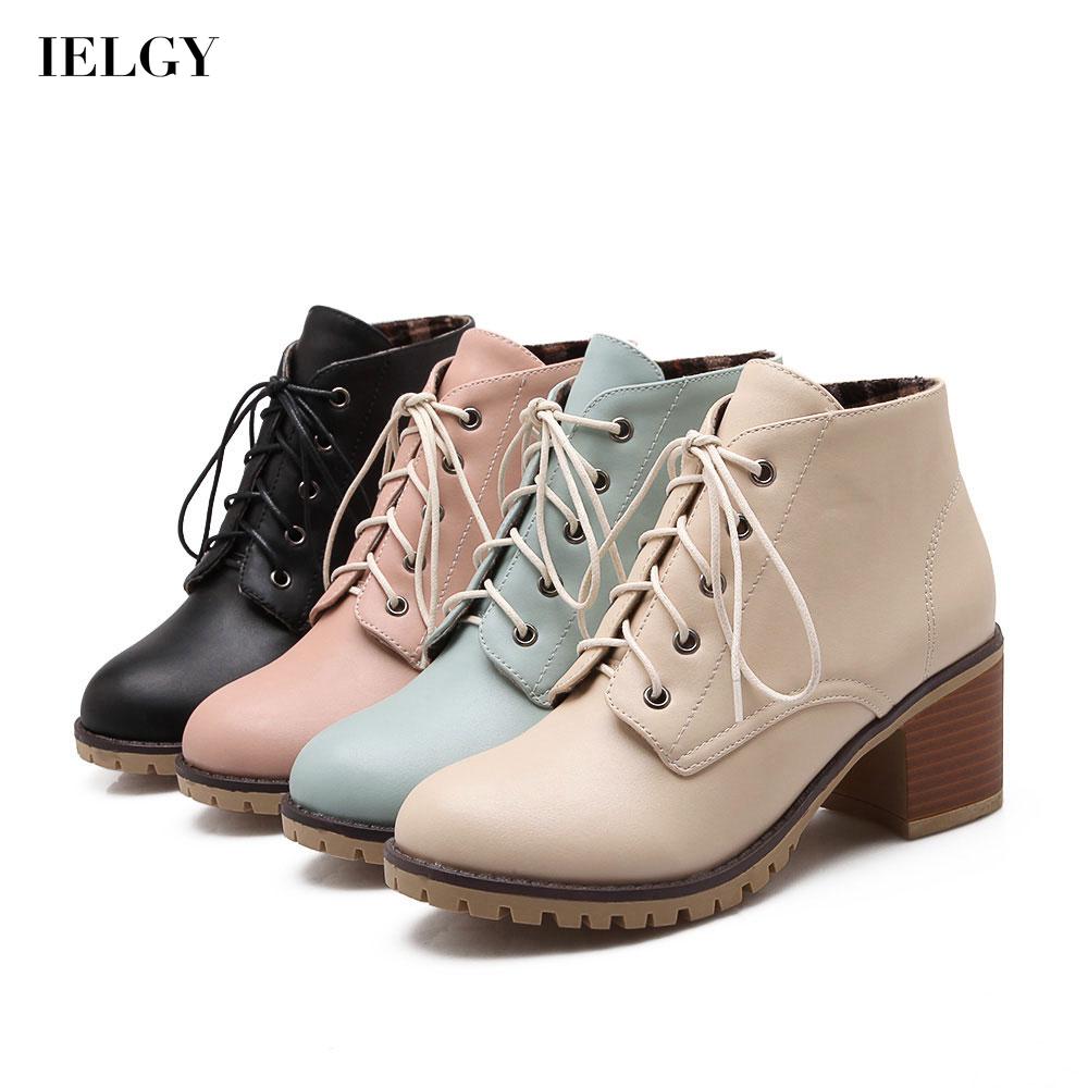 Giày boot ielgy cao gót 6cm mũi tròn màu trơn thời trang cho nữ