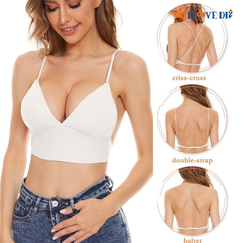 Áo Lót Lụa Mỏng Hở Lưng Có Đệm Ngực 3 Kiểu Dáng Thời Trang