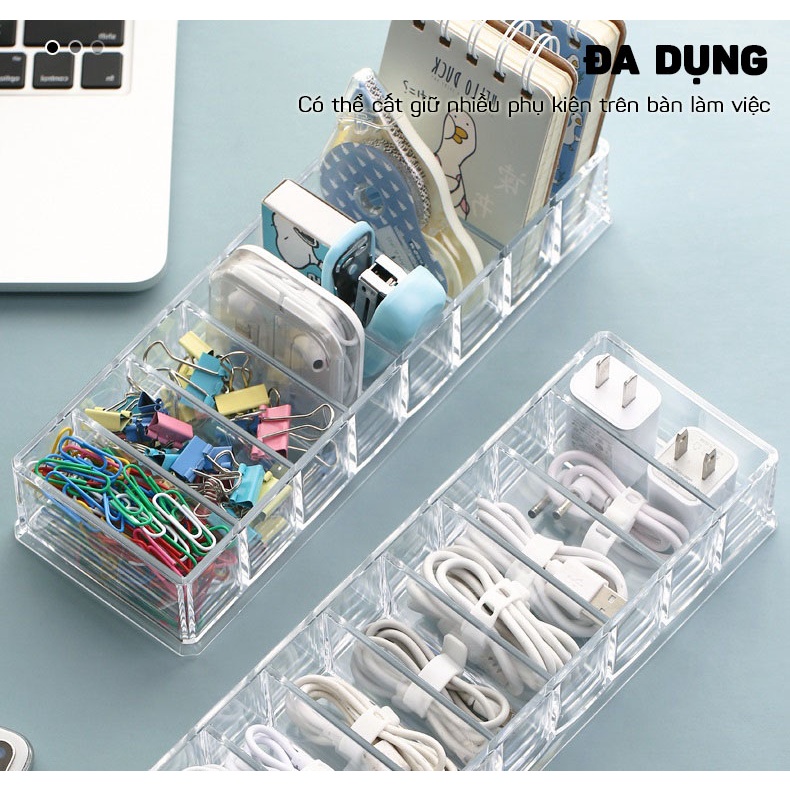 Hộp Đựng Cáp Dữ Liệu, Phụ Kiện Trên Bàn Làm Việc Chia 8 Ngăn Trong Suốt DOKEY99