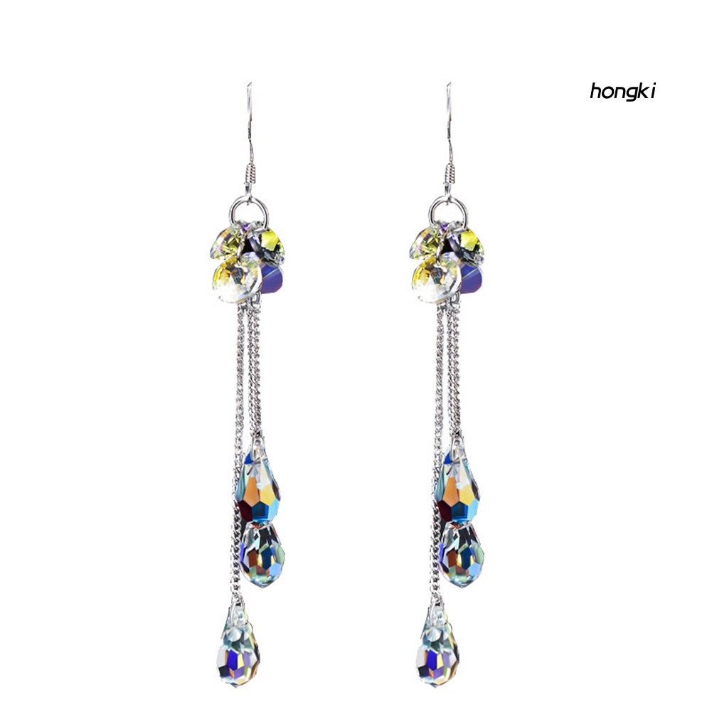 Đôi bông tai dáng dài phối tua rua đính đá nhiều màu thời trang cho nữ