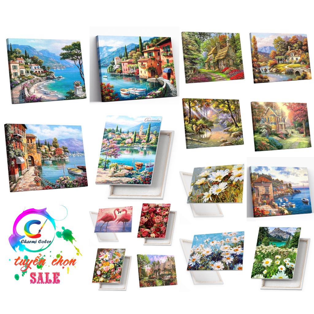 Tranh sơn dầu số hóa có khung 40x50cm nhiều mẫu SALE tuyển chọn