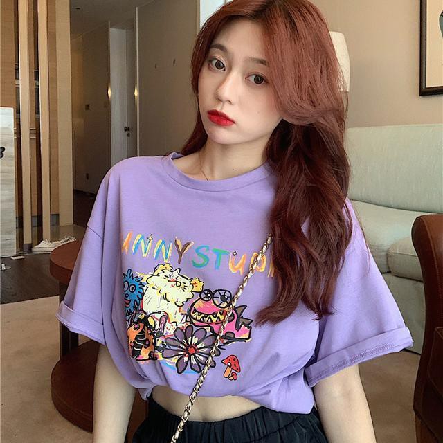 Áo Thun Ngắn Tay In Họa Tiết Graffiti + Quần Dài Ống Rộng Thời Trang Mẫu 2021 Dành Cho Nữ | BigBuy360 - bigbuy360.vn