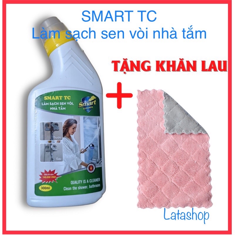 Smart TC:Làm sạch sen vòi Inox,sạch  Cặn Canxi, Vết Nước Cứng Bẩn Lâu Ngày tặng Khăn lau