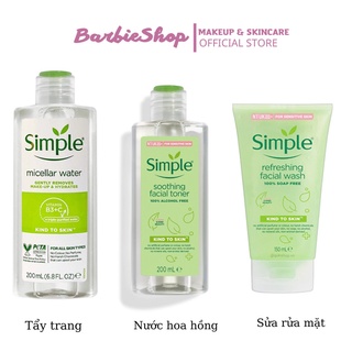 [Mẫu Mới] Sữa Rửa Mặt + Nước Hoa Hồng + Tẩy Trang + Kem Dưỡng Ẩm Simple
