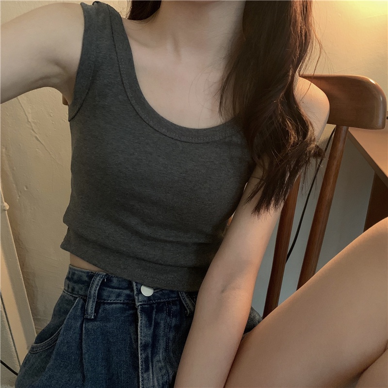 Áo crop top Xiaozhainv không tay phong cách Hàn Quốc đơn giản thời trang