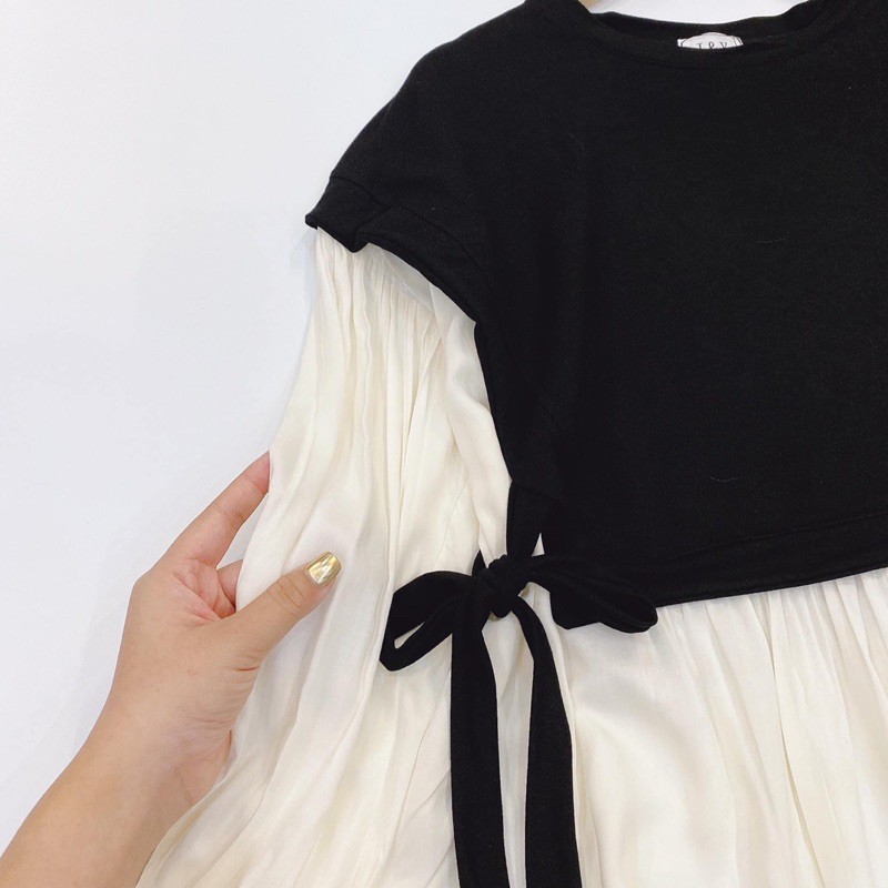KÈM ẢNH THẬT ❗️ÁO ĐEN MIX TRẮNG SƠ MI PEPLUM XOÈ  ❗️