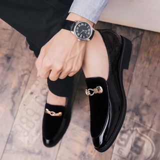 Luxury glossy black loafers for men