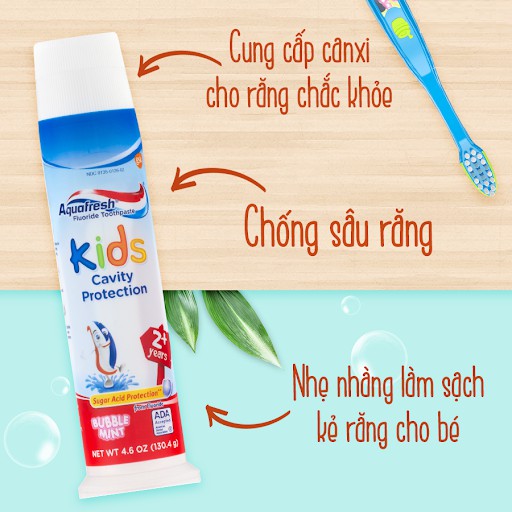 Kem đánh răng Aquafresh Kids Cavity Protection Bubble Mint 130,4g