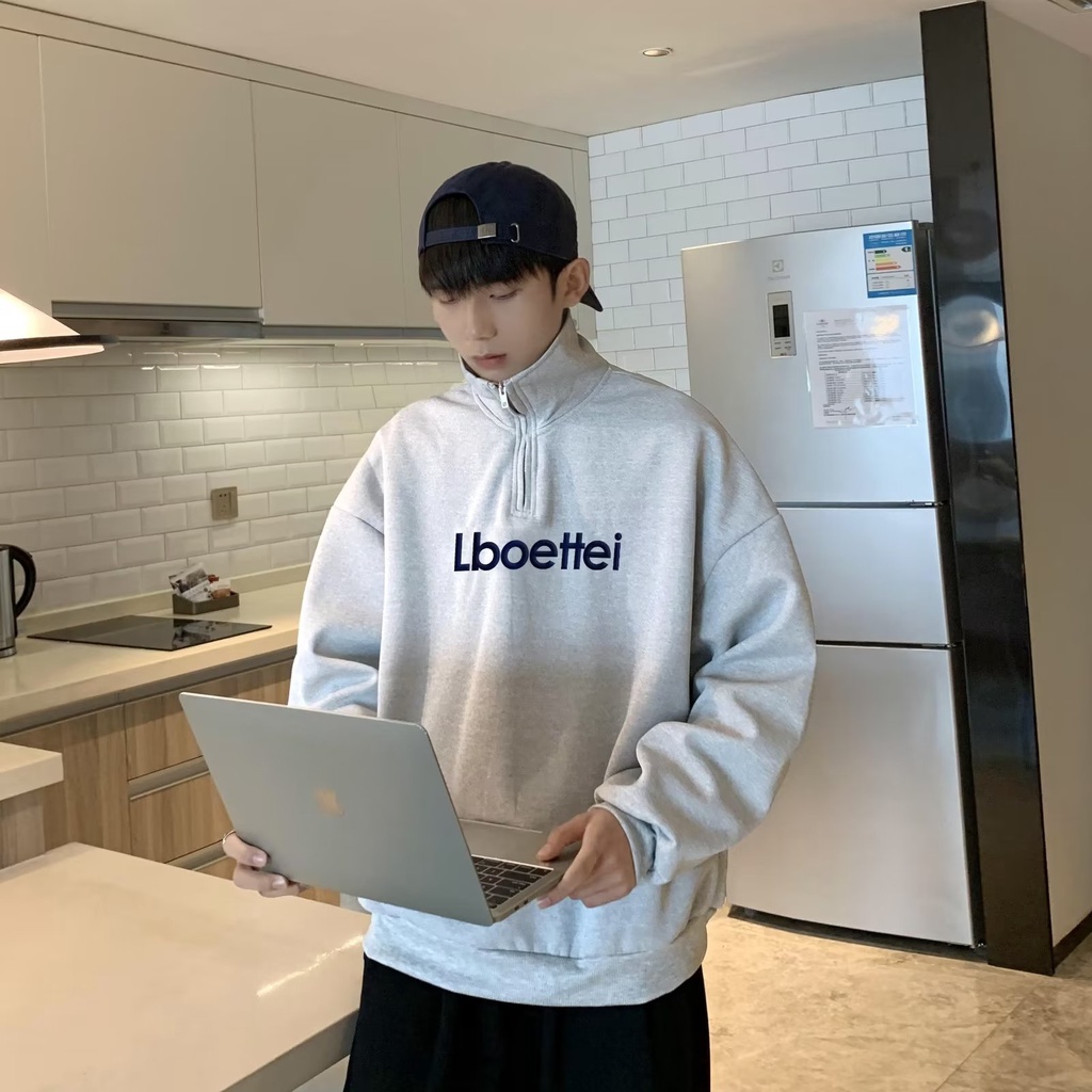 Áo Sweater Polo Nam Nữ In Chữ Đơn Giản Nửa Khóa Kéo áo sweater có cổ Phong Cách Hàn Quốc sweater form rộng