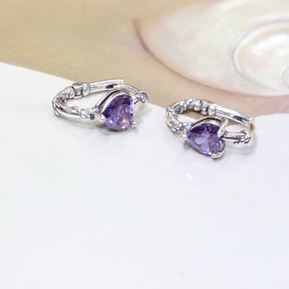 Khuyên Tai Hình Trái Tim Màu Tím Thanh Lịch Sáng Tạo Dành Cho Bạn Nữ|Khuyên Tai Hàn Quốc Cho Nữ