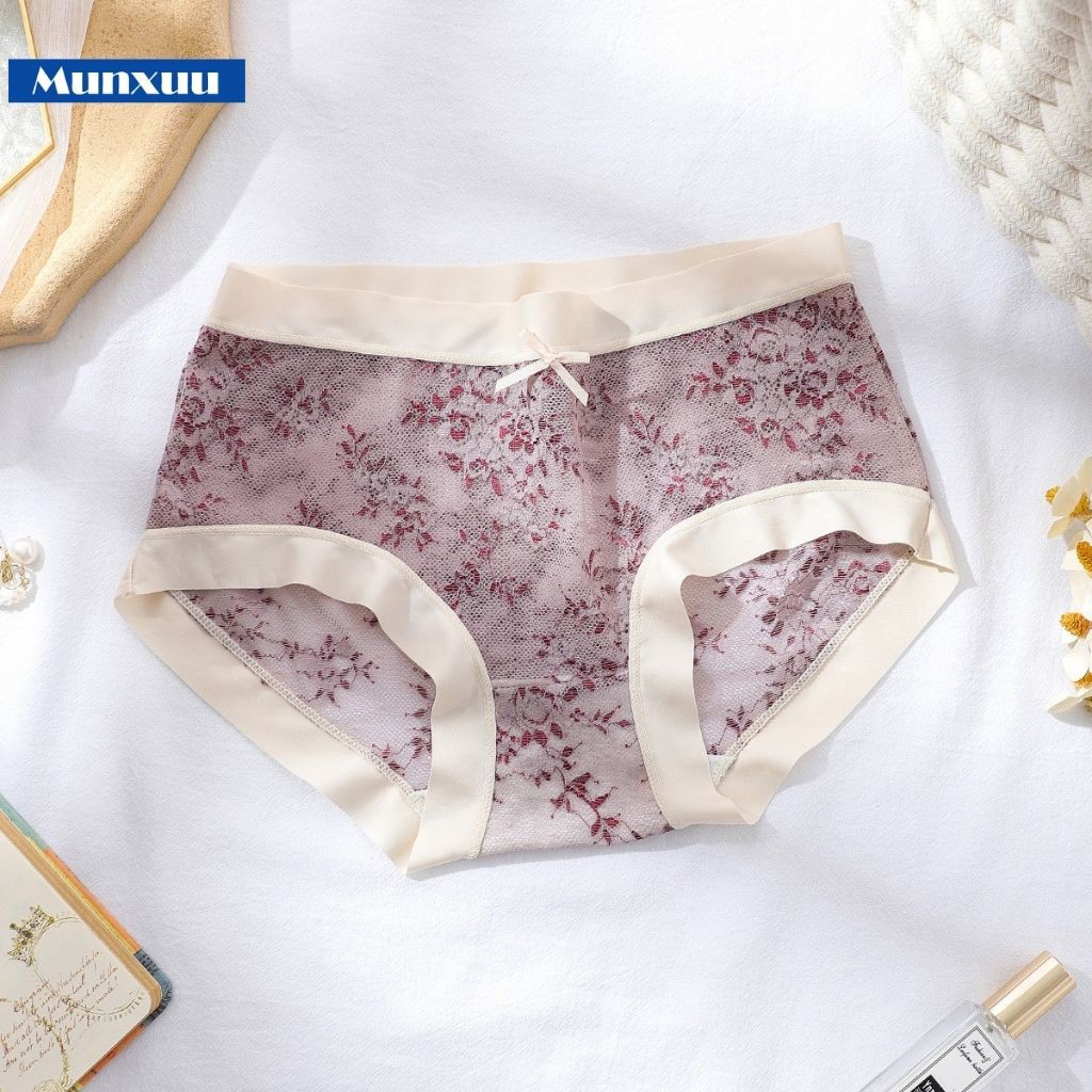 Quần lót nữ ren cao cấp phối viền su lạnh, thêu hoa nhí gam màu pastel ngọt ngào - MUNXUU QC56