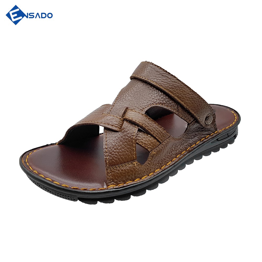Giày Sandal Nam Dép Quai Hậu Nam Da Bò Tấm Cao Cấp, Đế Êm Bền Cực Kỳ Chắc Chắn Ensado DE3216 (Nâu)
