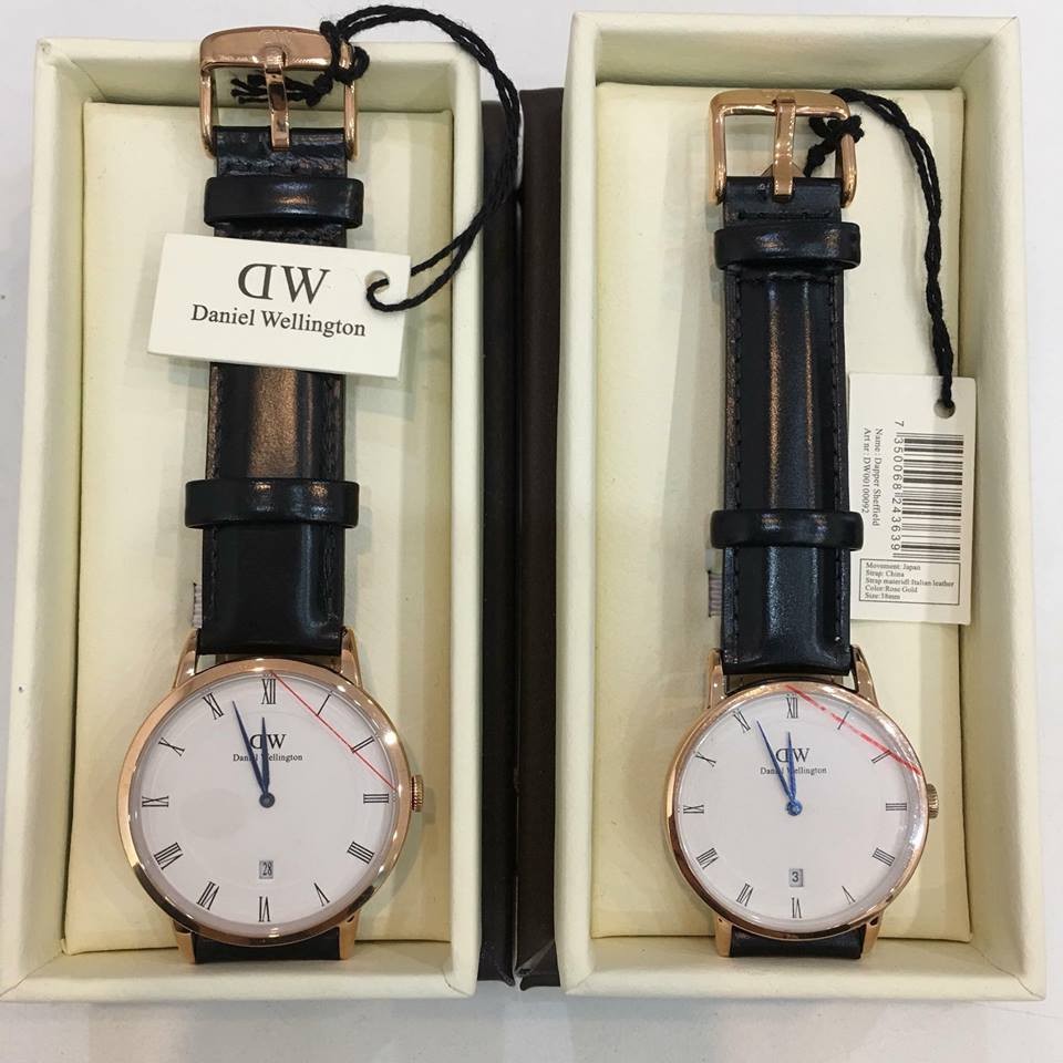 - Mặt Trắng Dây Đen Viền Vàng Hồng Size 32-38mm