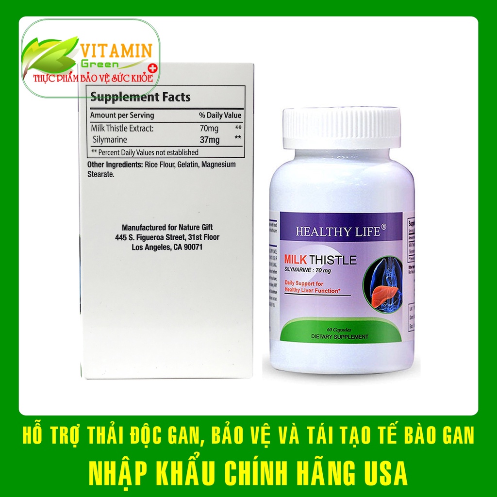 Viên uống bổ gan mát gan thải độc gan HEALTHY LIFE MILK THISTLE chiết xuất từ cây kế sữa | Nhập khẩu chính hãng Mỹ