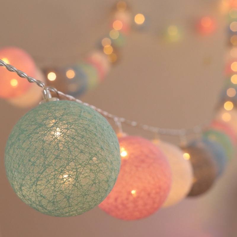 Dây Đèn LED 20 Bóng Hình Quả Bóng Cotton Trang Trí Giáng Sinh