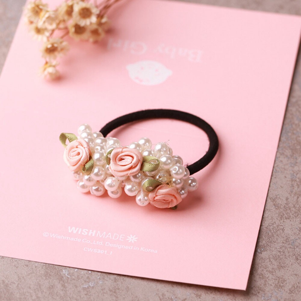 Korean Hairwear Women Beads Flower Elastic Hair Rope Headwear