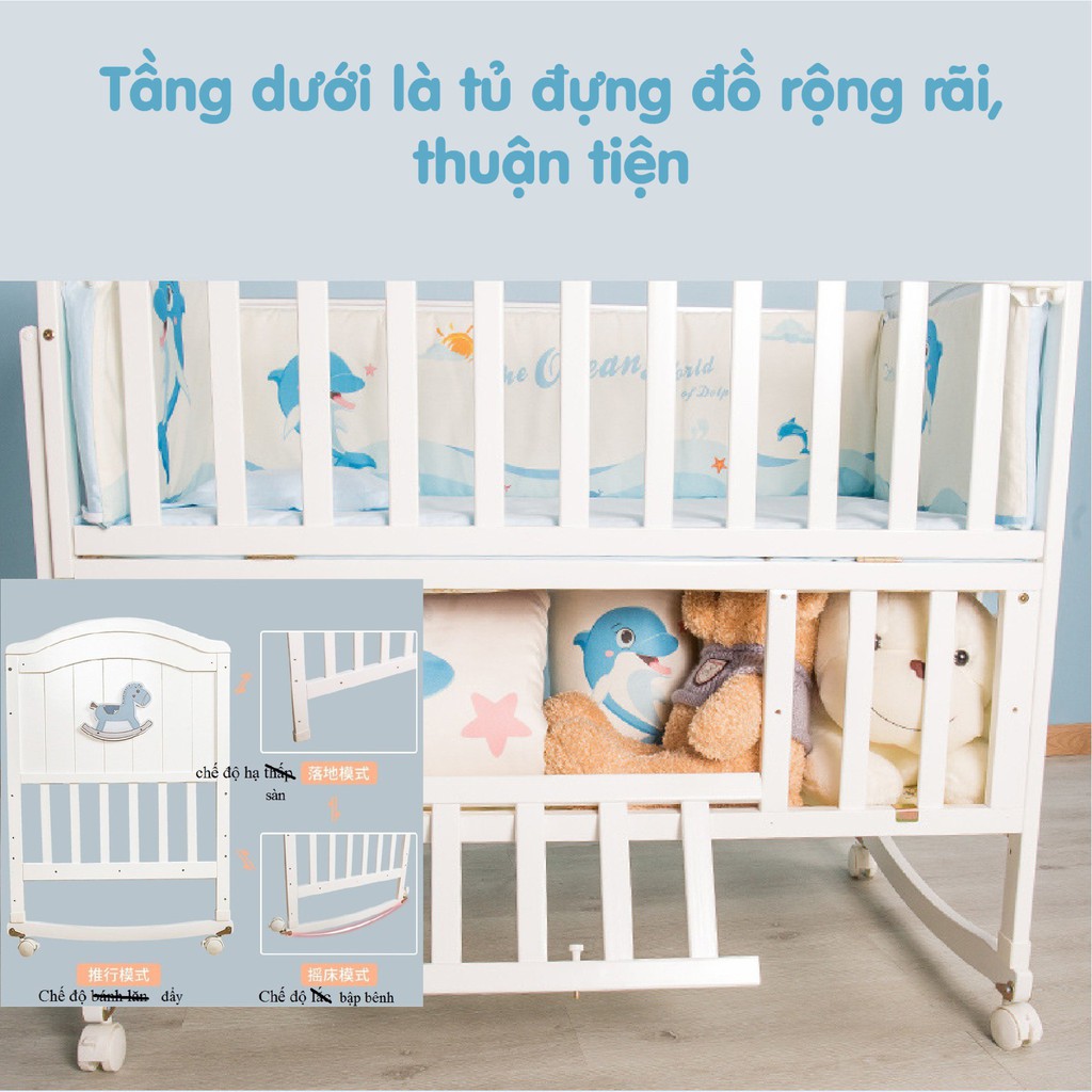 [Haobaby shop] Nôi cũi em bé UMOO đa năng cho bé - Bập bênh - Hạ sàn - Đẩy