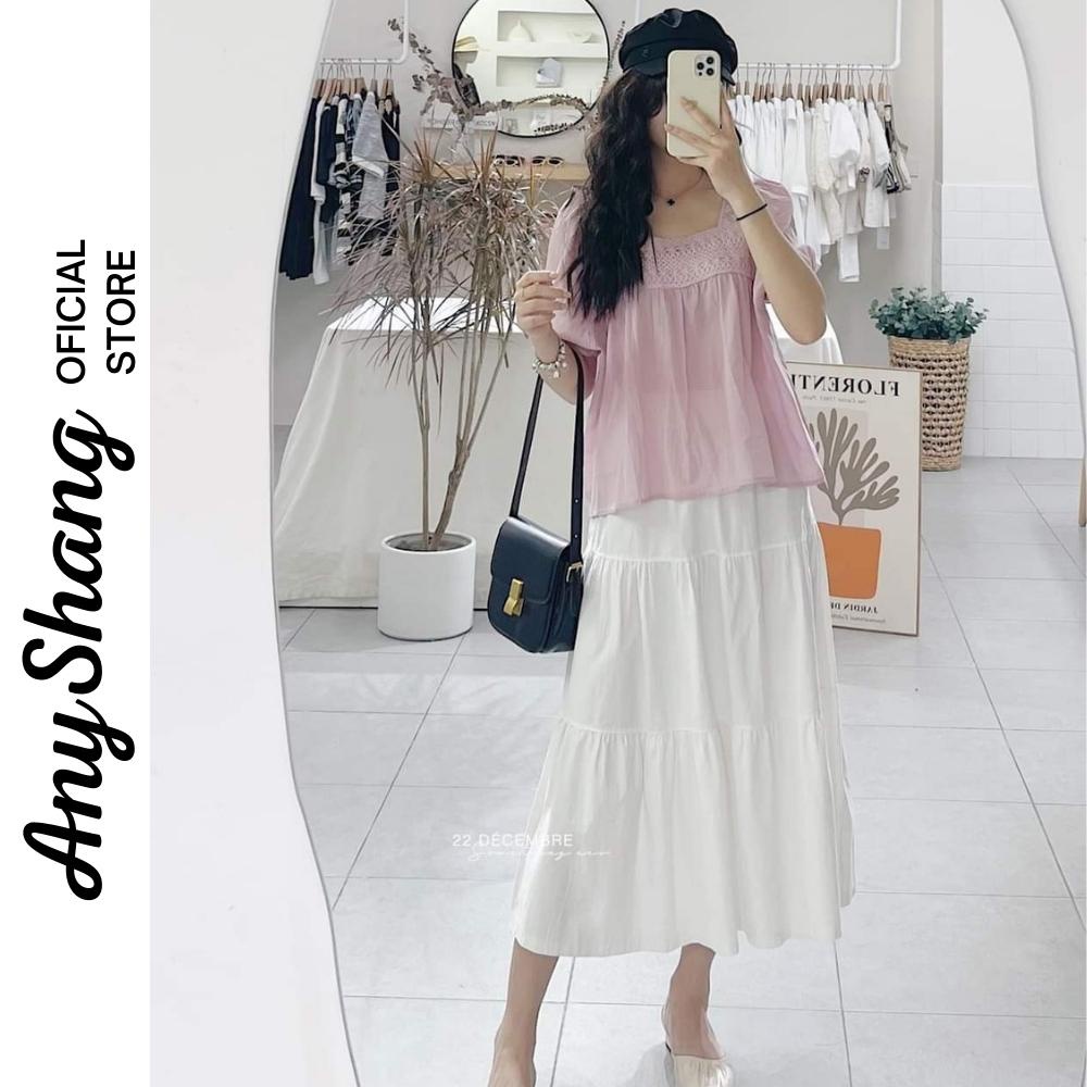 Chân váy vintage ulzzang lưng cao AnyShang 3 tầng, Chân váy midi xòe chữ A nhiều màu xinh xịu