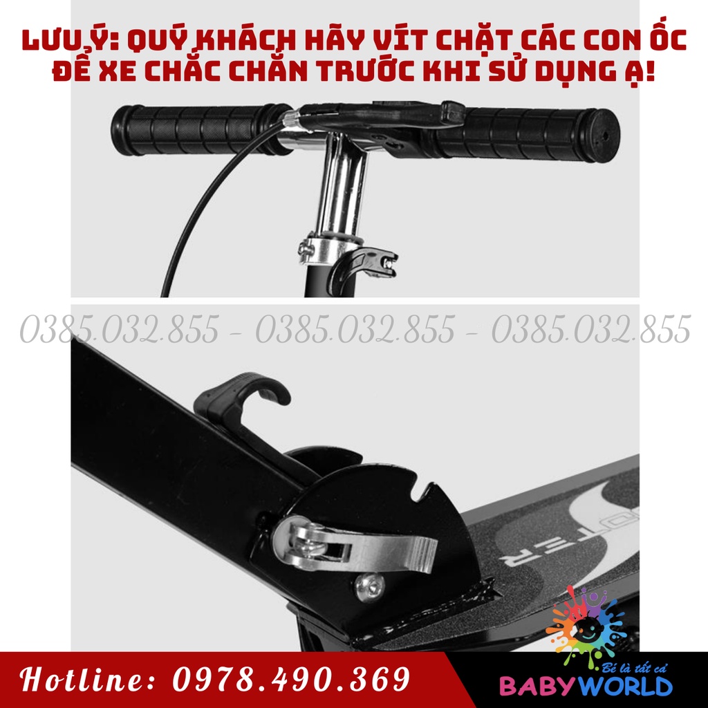 Xe trượt scooter cỡ lớn giành cho thiếu niên và người lớn, chất liệu hợp kim chắc khoẻ 150kg, có phanh tay và chân