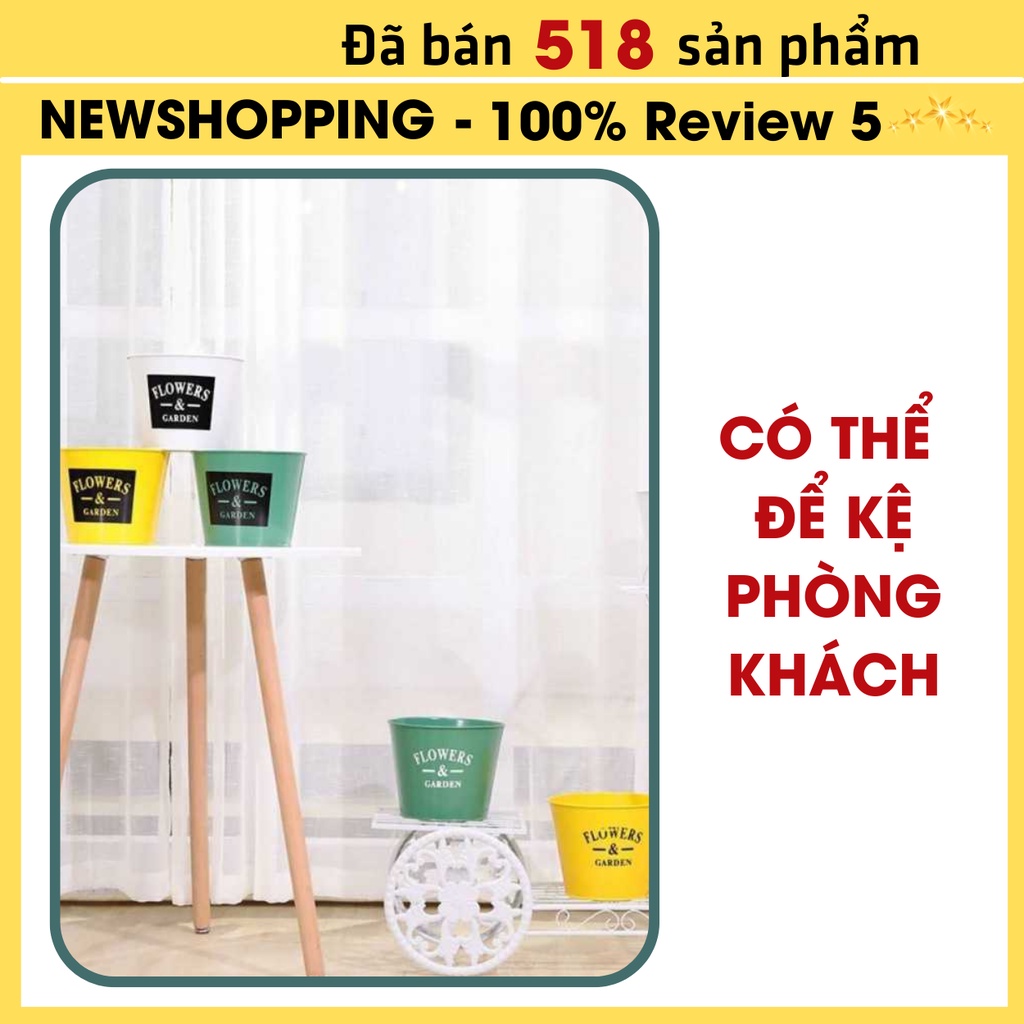 Chậu Thiếc Trồng Cây NewShopping Trồng Hoa, Decor Nhà Cửa Xanh, Trắng, Vàng Sơn Tĩnh Điện, Chống Han Gỉ Có Lỗ Thoát Nước